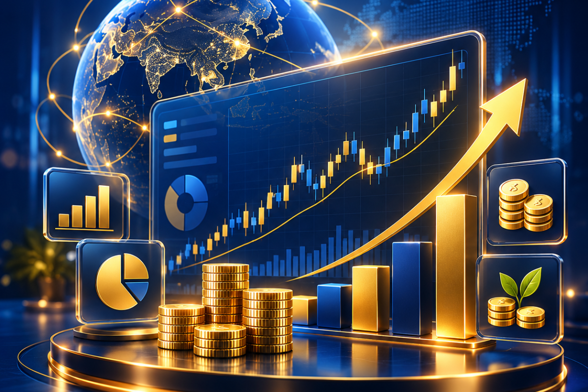 Stock market candlestick chart on a screen