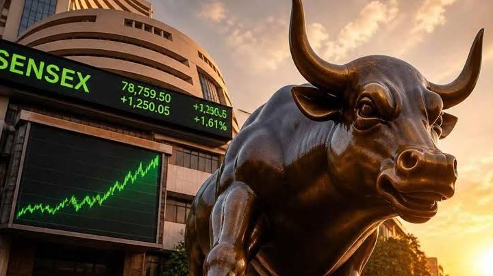 Stock market candlestick chart on a screen